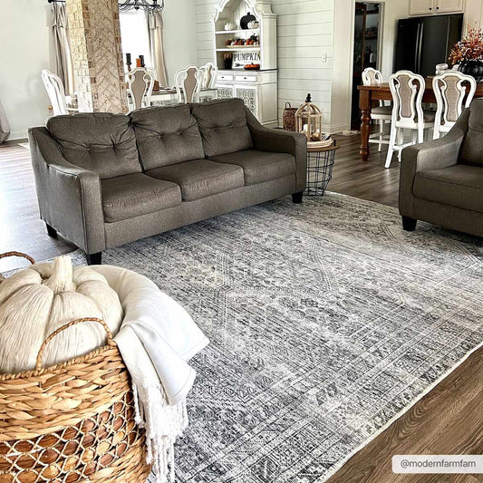Barny Gray Blue Cozy Washable Rug Delight