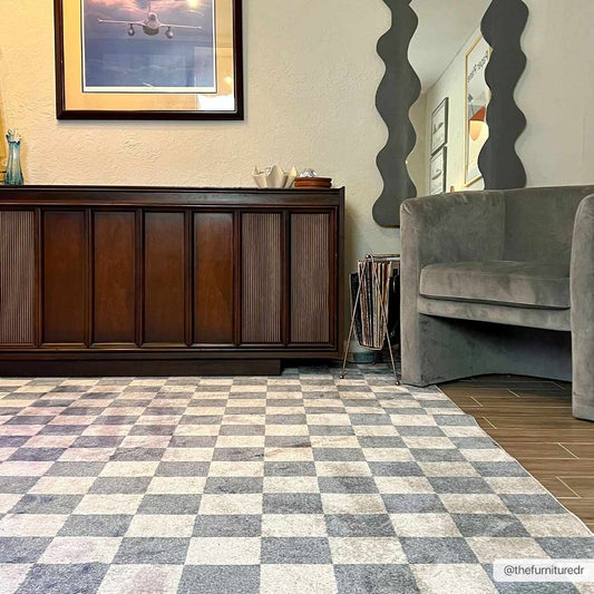 Brone Blue Checkered Washable Rug Delight