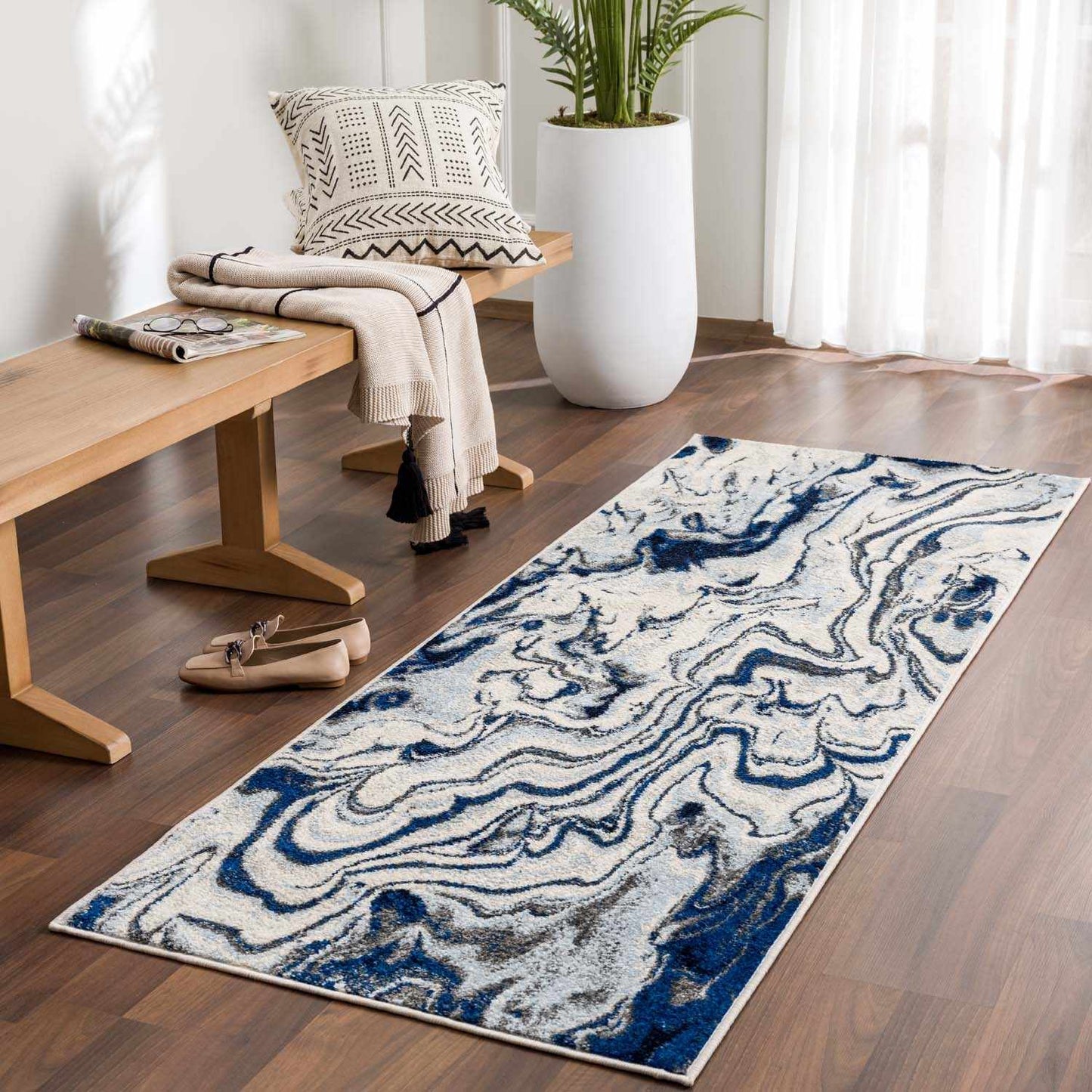 Blue Marble Rug by Glendon Cream