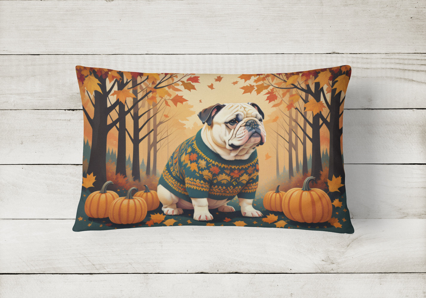 Autumn Bulldog Pillow