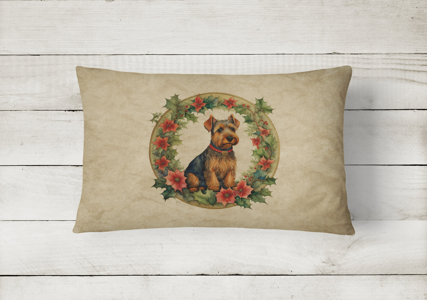 Welsh Terrier Floral Holiday Cushion