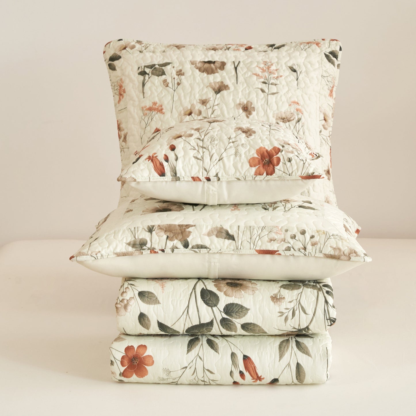 Enchanted Meadow Floral Euro Pillow Cover - Beige Rose Green 26" x 26"