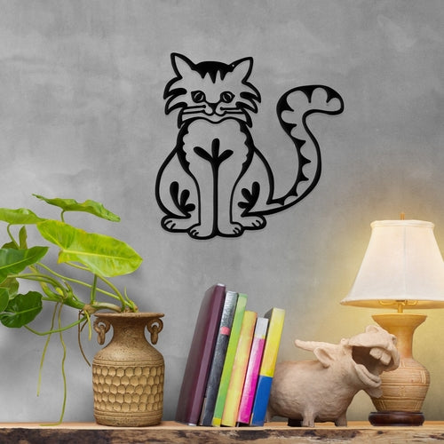 Happy Cat Metal Wall Art - Joyful Feline Celebration Decor Gift