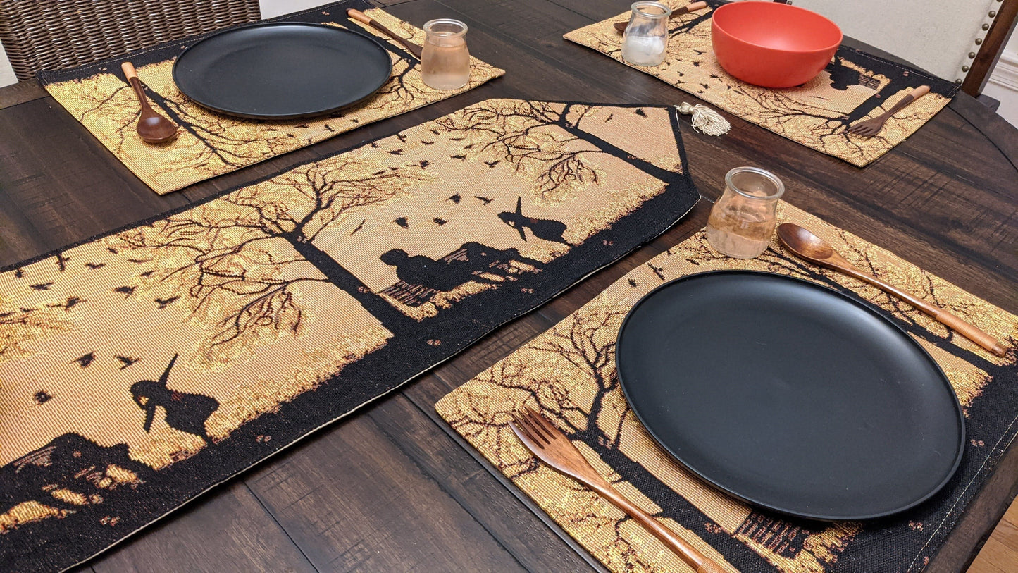 Autumn Birds Family Gathering Woven Tapestry Dining Table Runner