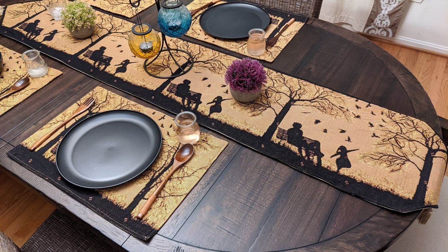 Autumn Birds Family Gathering Woven Tapestry Dining Table Runner