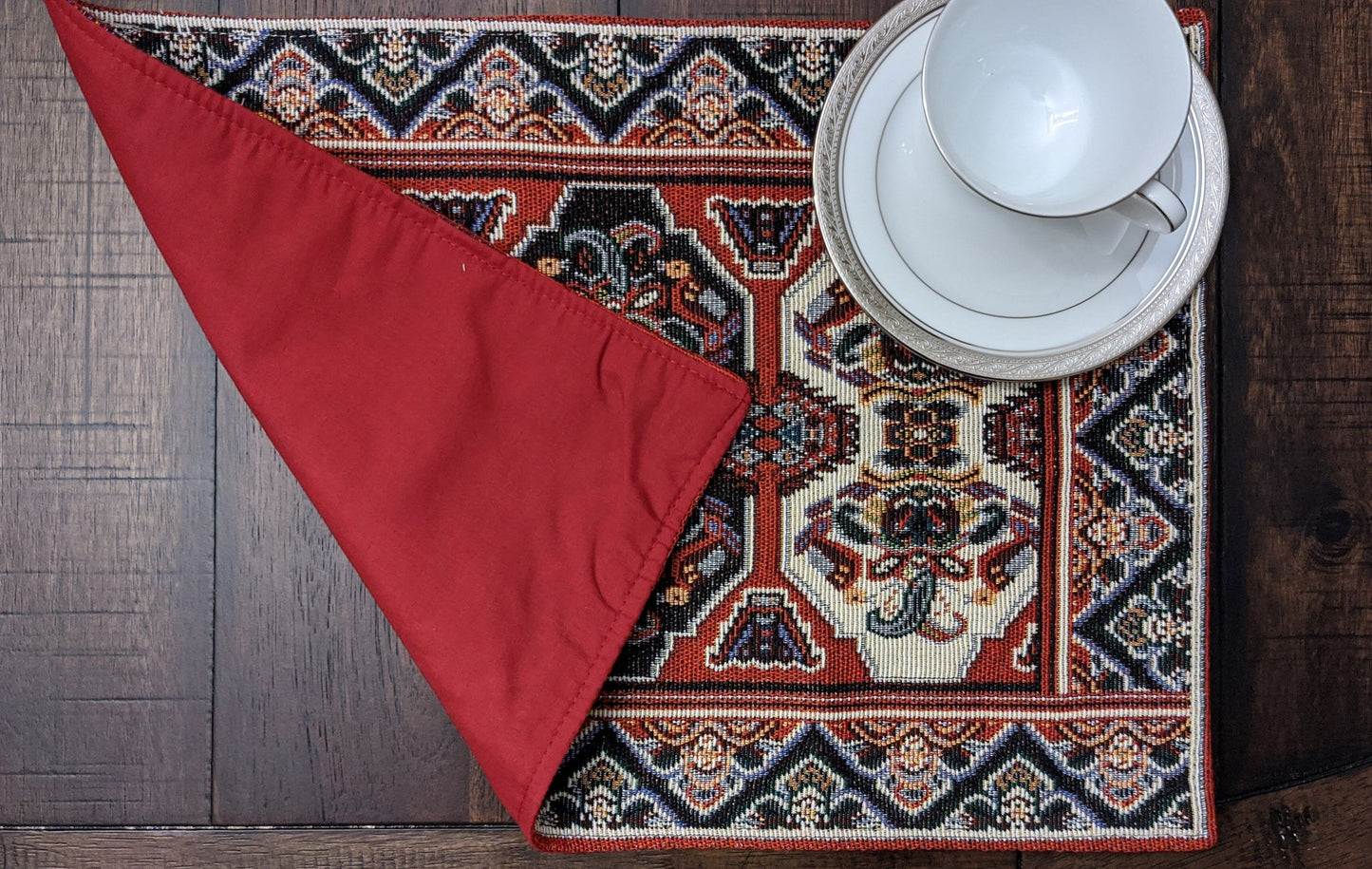 Set of 4-Pieces Majestic Kilim Red Persian Rug Woven Tapestry Placemats