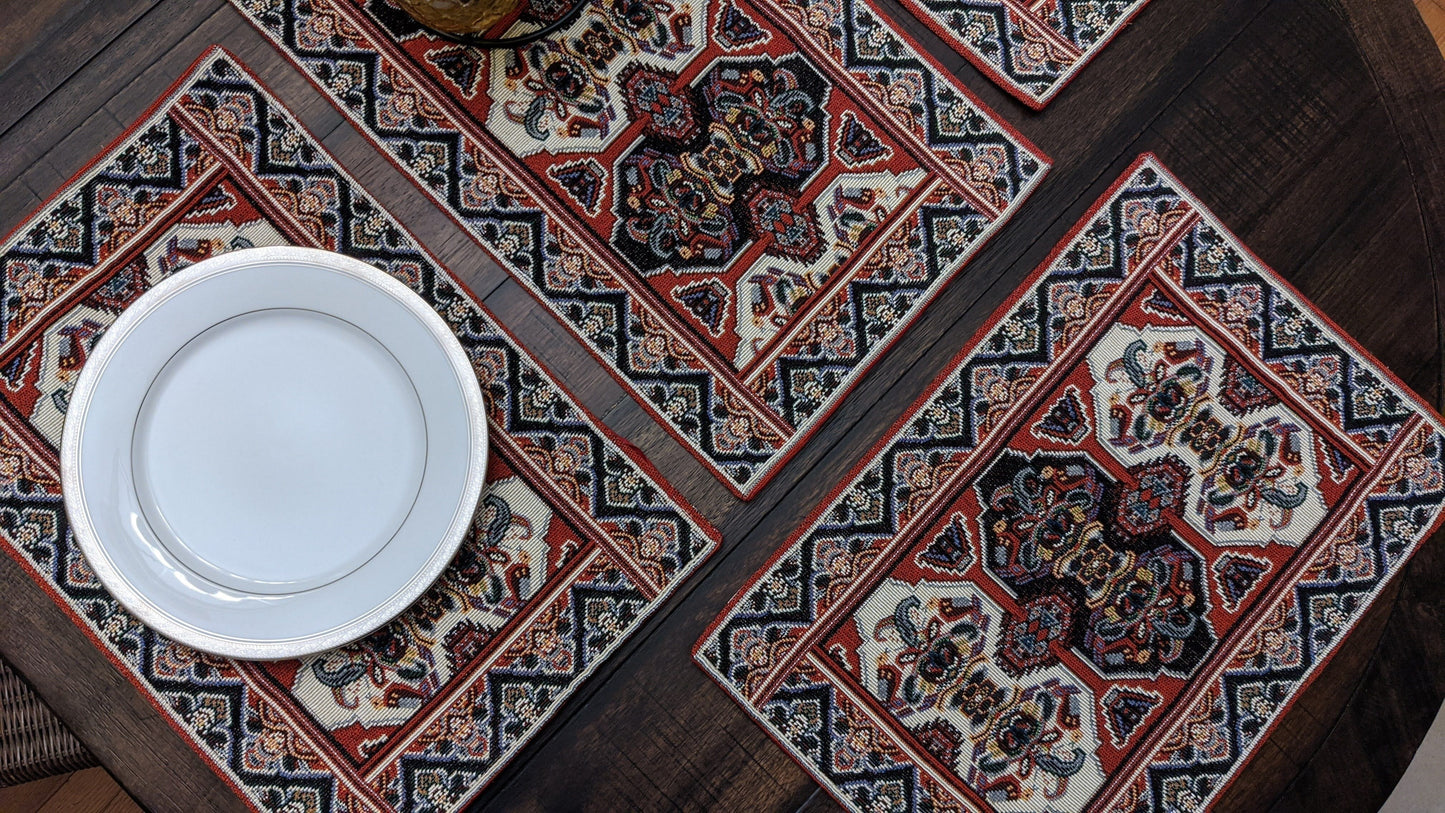 Set of 4-Pieces Majestic Kilim Red Persian Rug Woven Tapestry Placemats