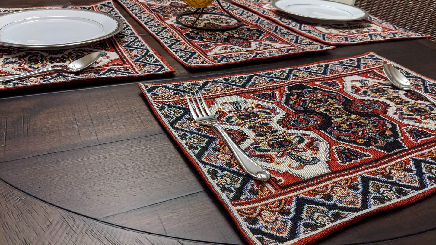 Set of 4-Pieces Majestic Kilim Red Persian Rug Woven Tapestry Placemats