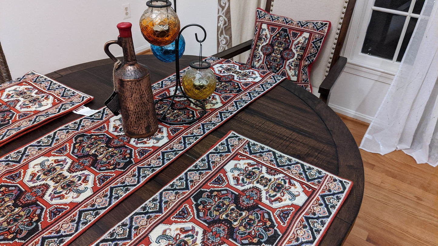 Set of 4-Pieces Majestic Kilim Red Persian Rug Woven Tapestry Placemats