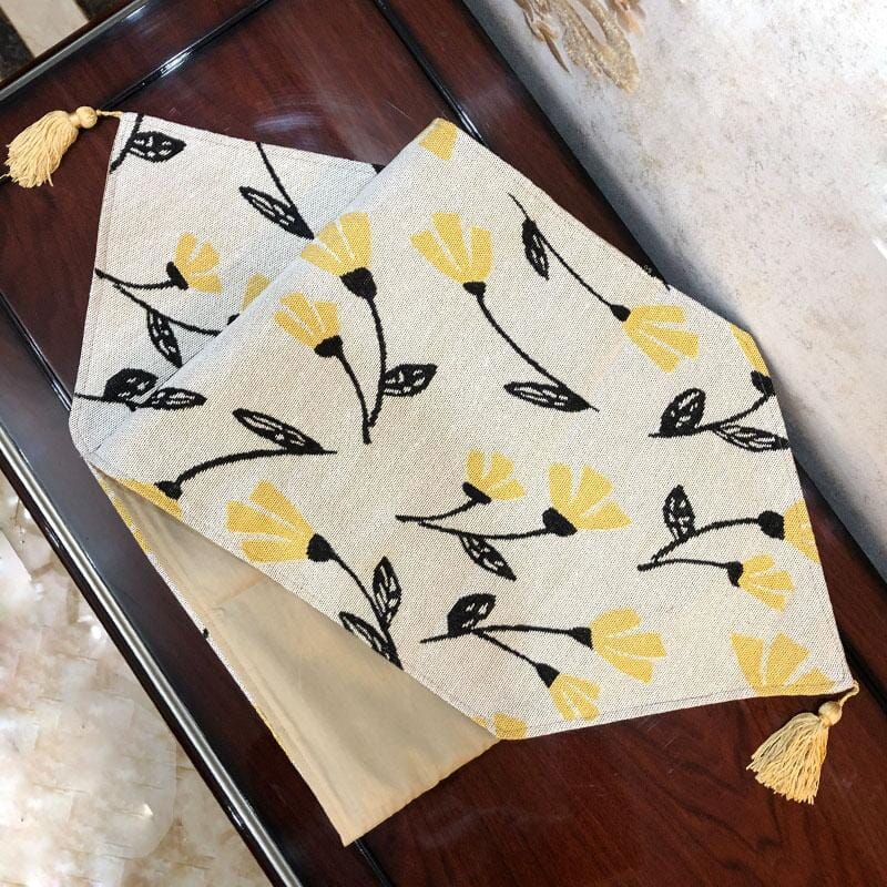 Yellow Fleur Floral Garden Woven Tapestry Dining Table Runner