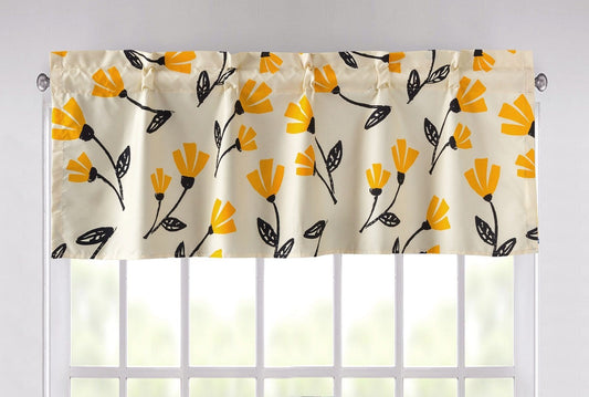 Yellow Fleur Floral Golden Orange Ivory Window Curtain Valance