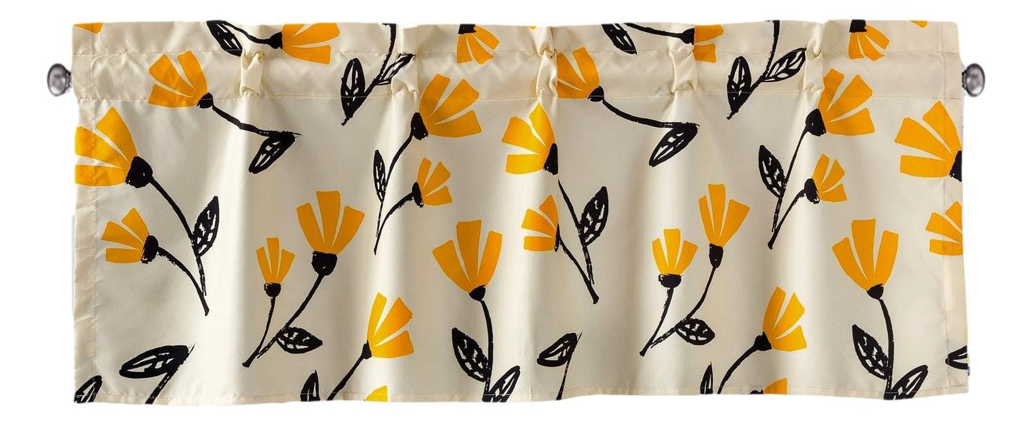 Yellow Fleur Floral Golden Orange Ivory Window Curtain Valance