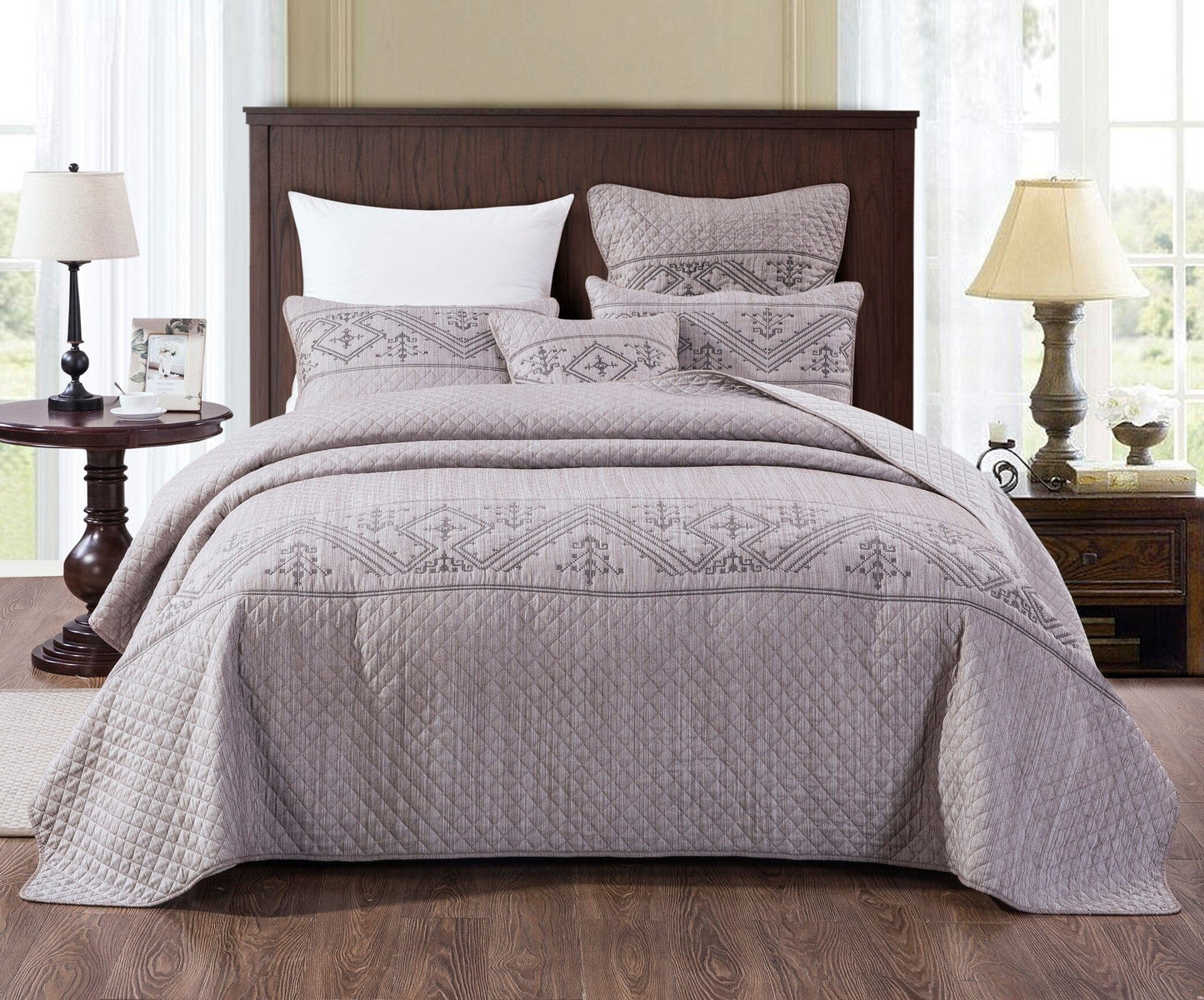 Whimsical Lavender Grey Cottage Soft Quilted Coverlet Bedspread Set