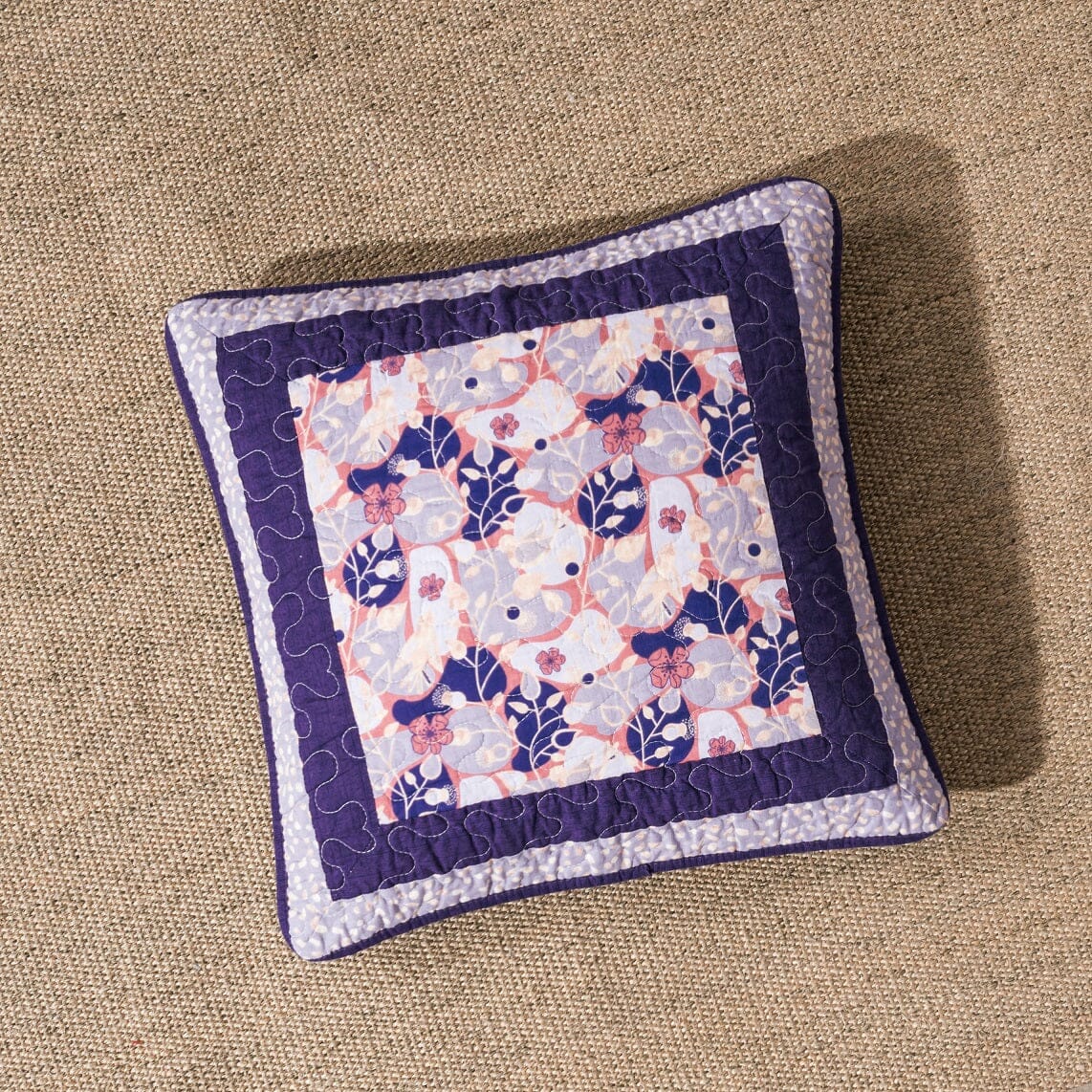 Peachy Blossoms Purple Floral Patchwork Pillow Covers Set of 2