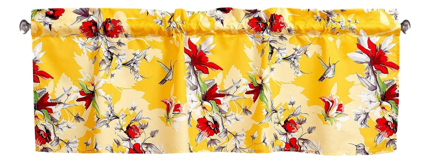 Floral Sunshine Yellow Hummingbirds Window Curtain Valance