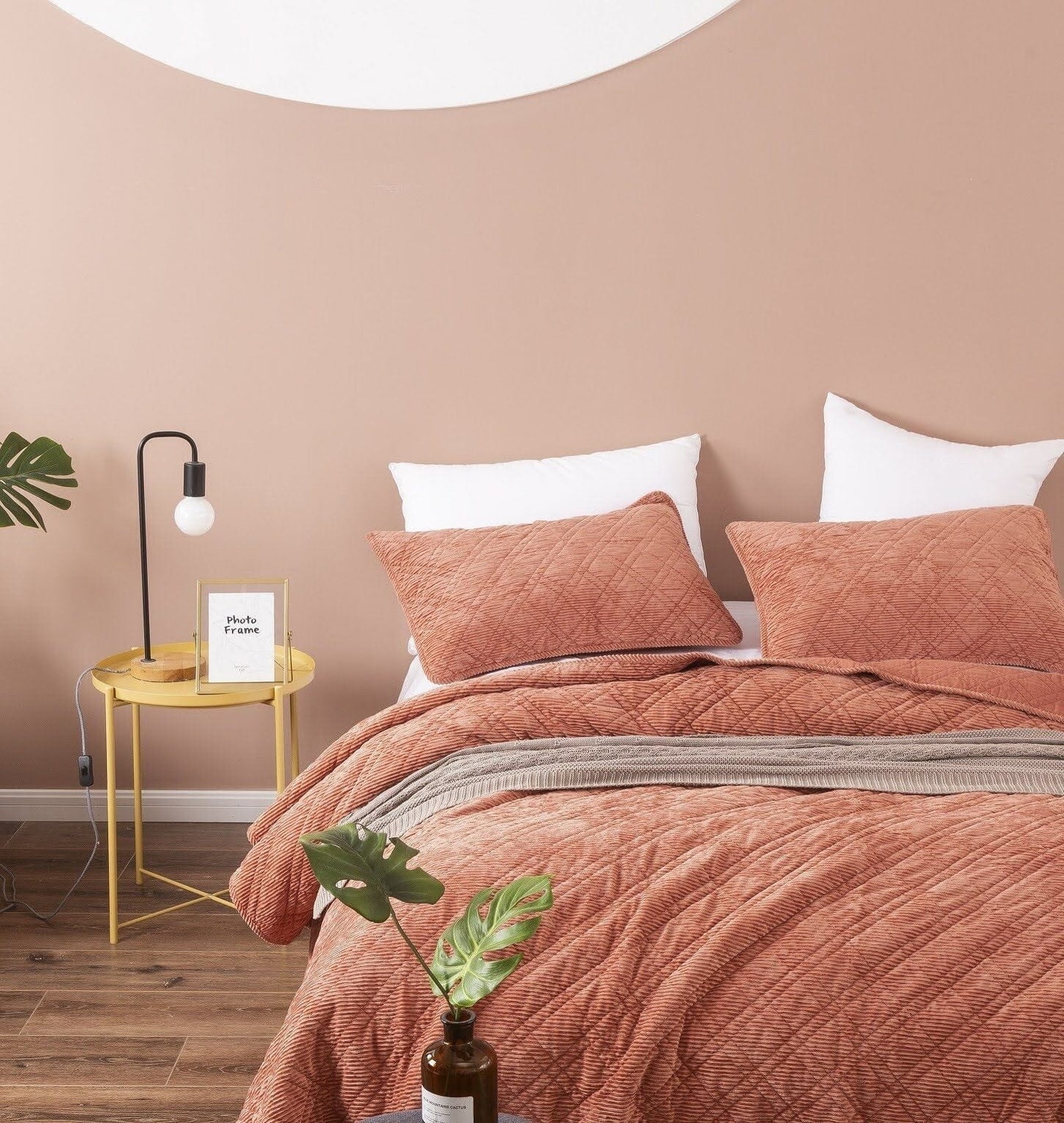 Terracotta Coral Brick Orange Soft Velour Corduroy Bedspread Set (JHW952)