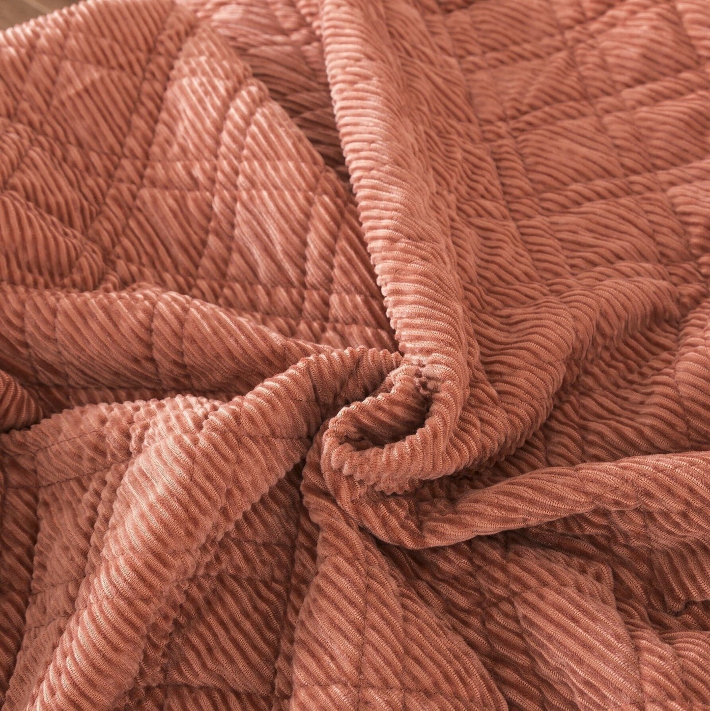 Terracotta Coral Brick Orange Soft Velour Corduroy Bedspread Set (JHW952)