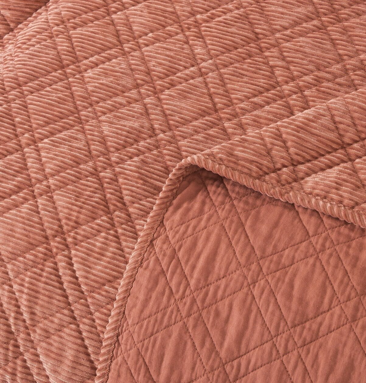 Terracotta Coral Brick Orange Soft Velour Corduroy Bedspread Set (JHW952)