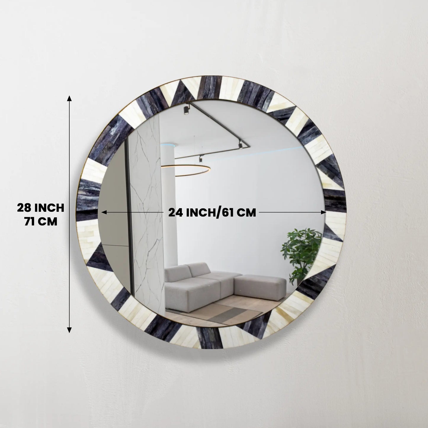 Bone Inlay Chaucer-Duchess Round Wall Mirror, 28" Collection, Charcoal Grey