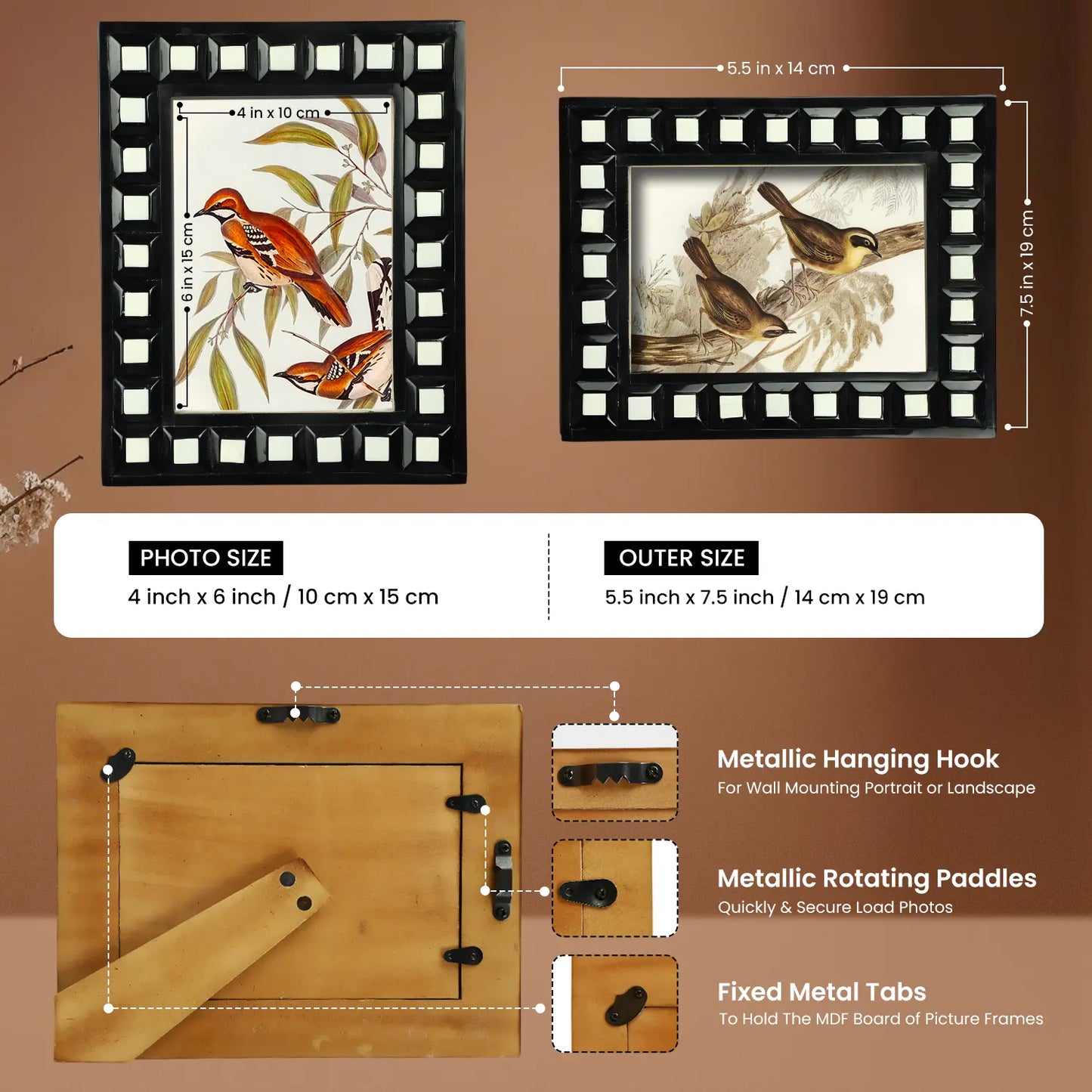 Black & White Square Resin Inlay Photo Frame - 5x7