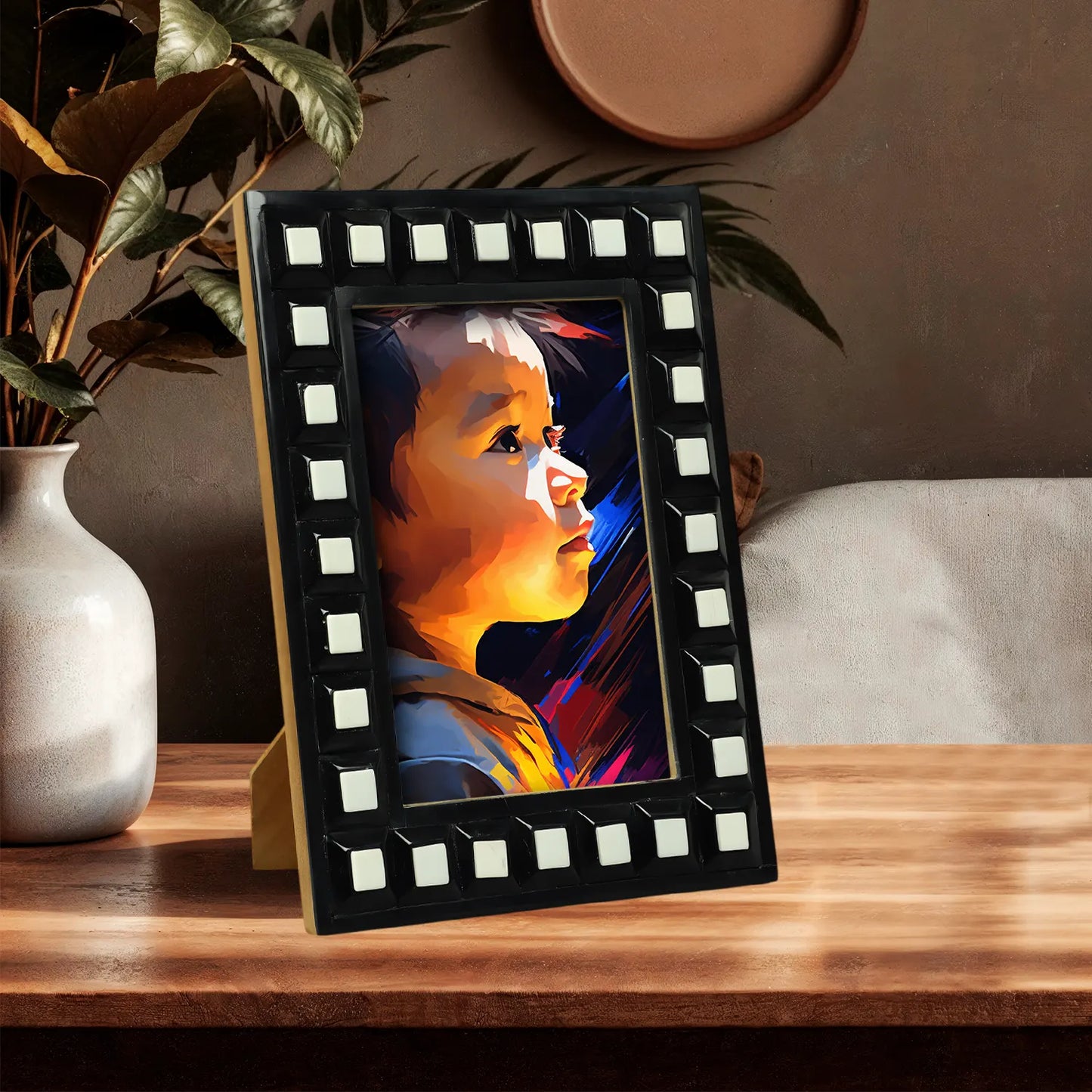 Black & White Square Resin Inlay Photo Frame - 5x7