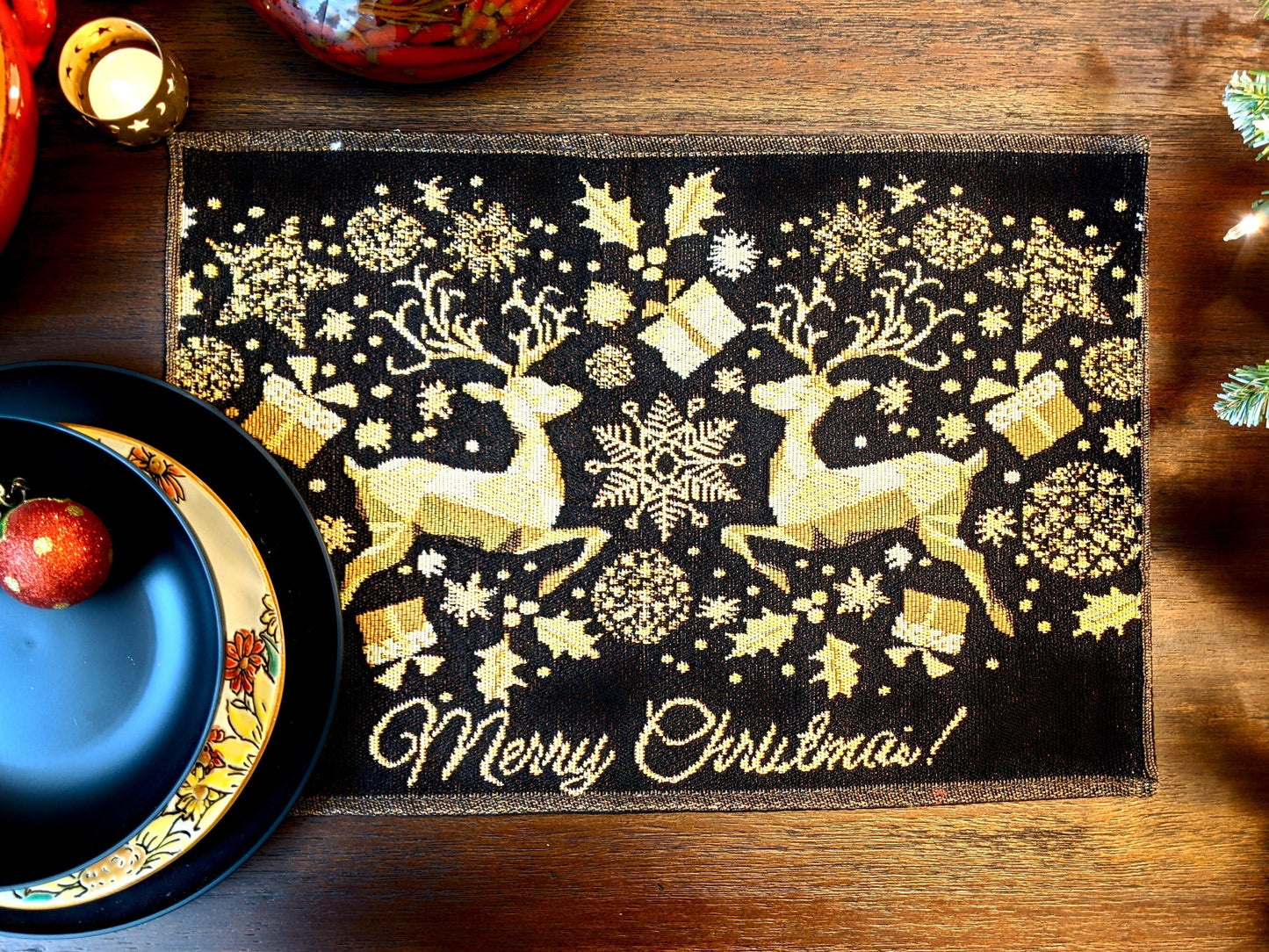Magical Golden Reindeer Woven Tapestry Dining Table Placemats Set of 4