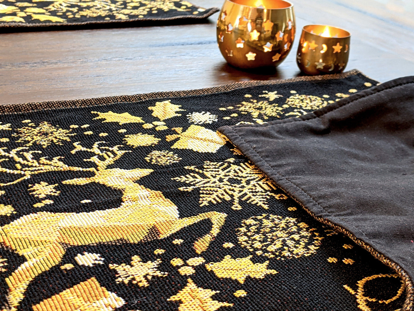 Magical Golden Reindeer Woven Tapestry Dining Table Placemats Set of 4