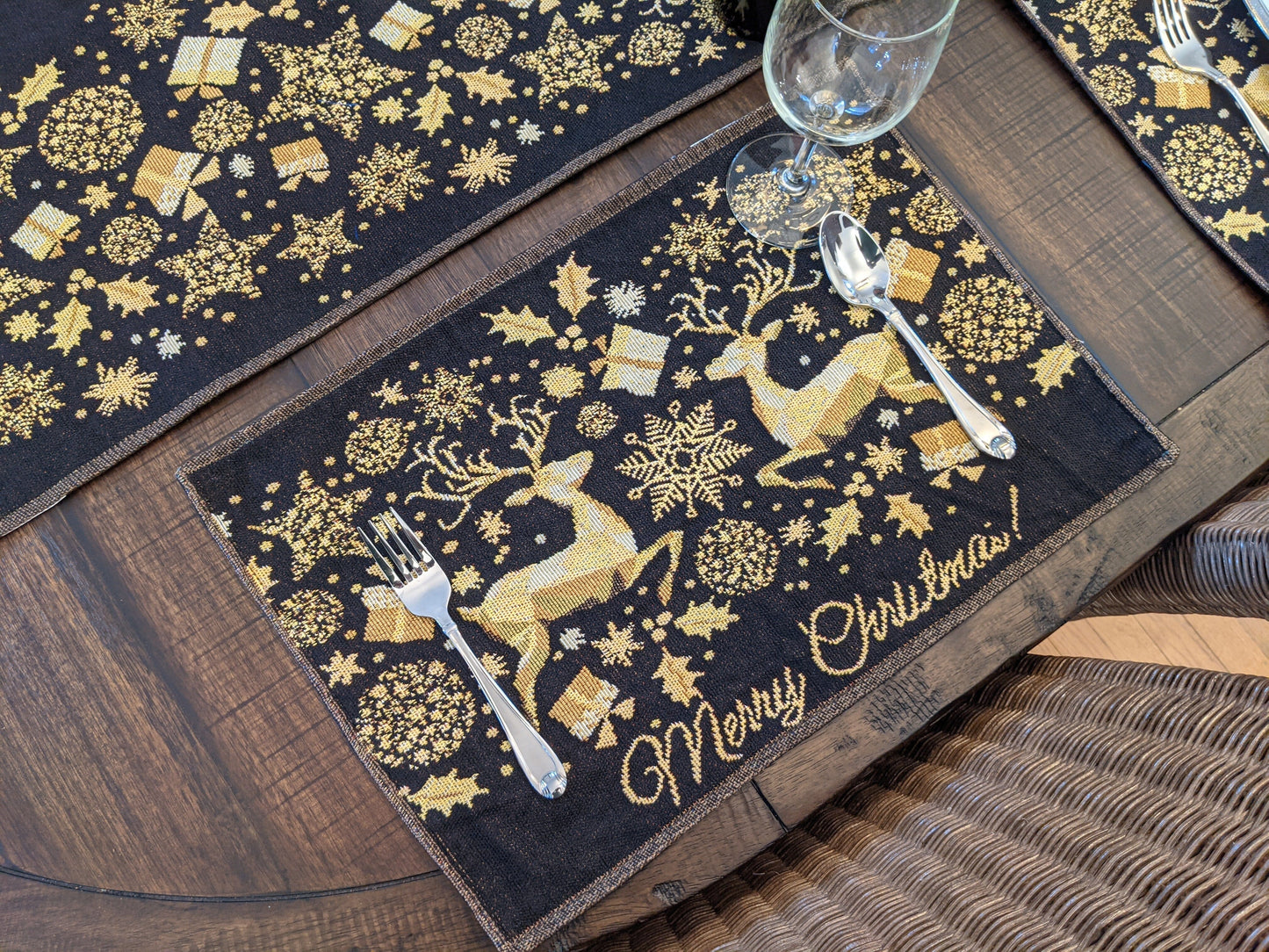 Magical Golden Reindeer Woven Tapestry Dining Table Placemats Set of 4