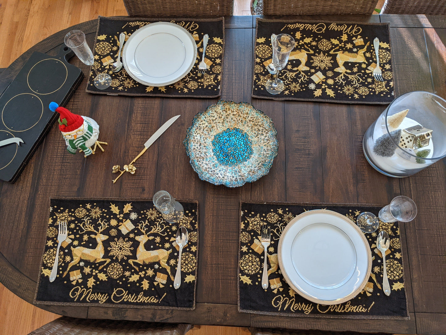 Magical Golden Reindeer Woven Tapestry Dining Table Placemats Set of 4