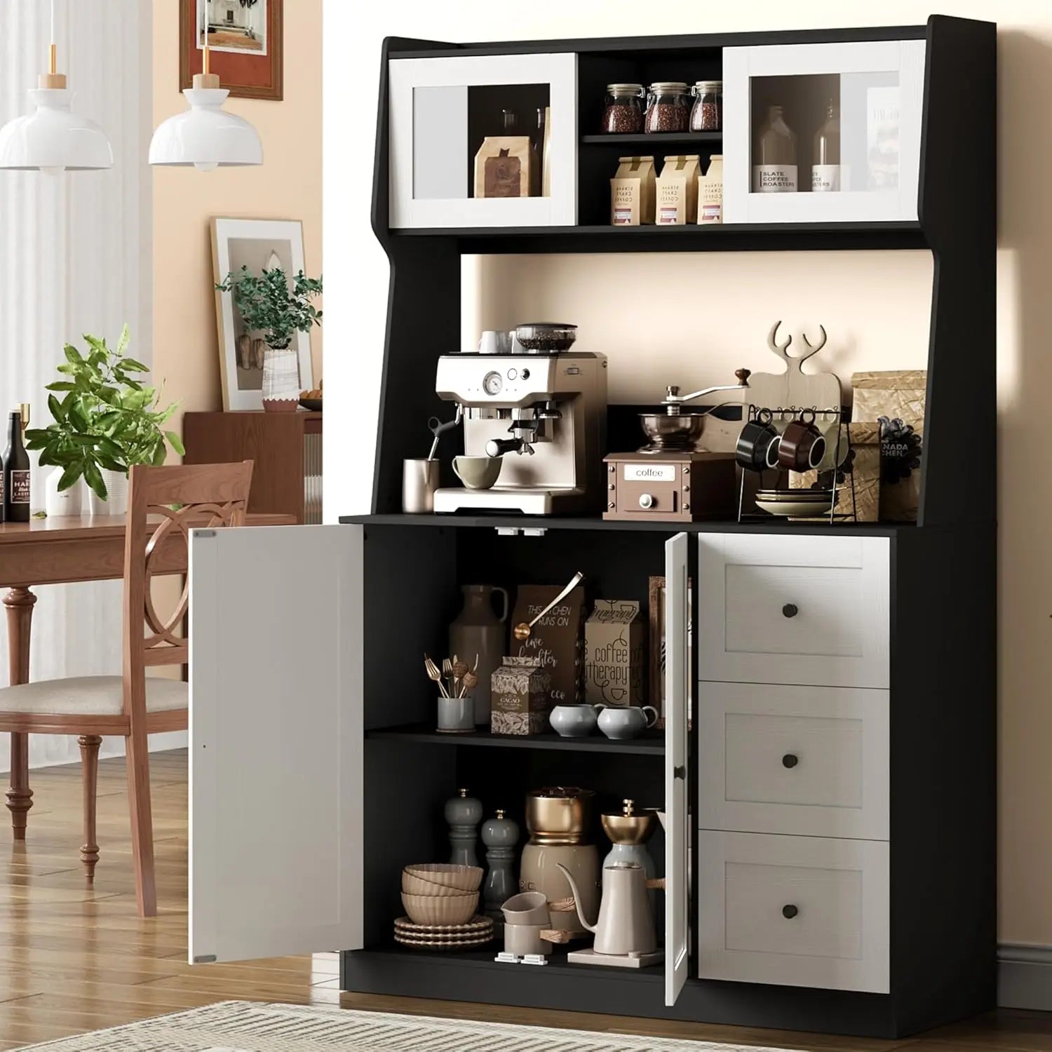 67"Tall Kitchen Pantry Cabinet Buffet Cabinet Sideboard Storage Hutch Cabinet with Drawers & Adjustable Shelves for Dining Room
