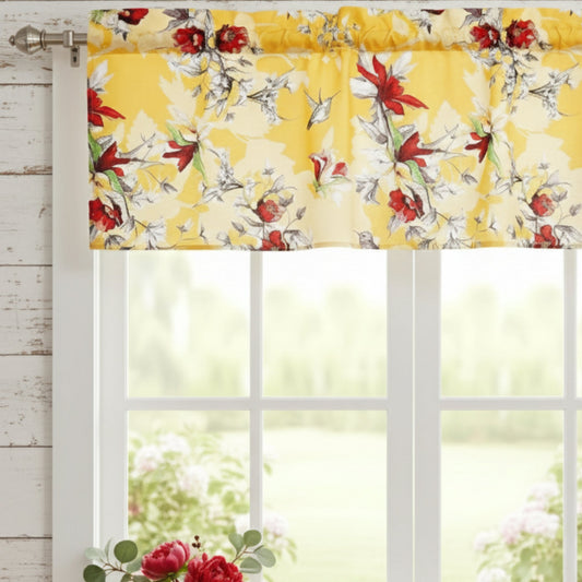 Floral Sunshine Yellow Hummingbirds Window Curtain Valance