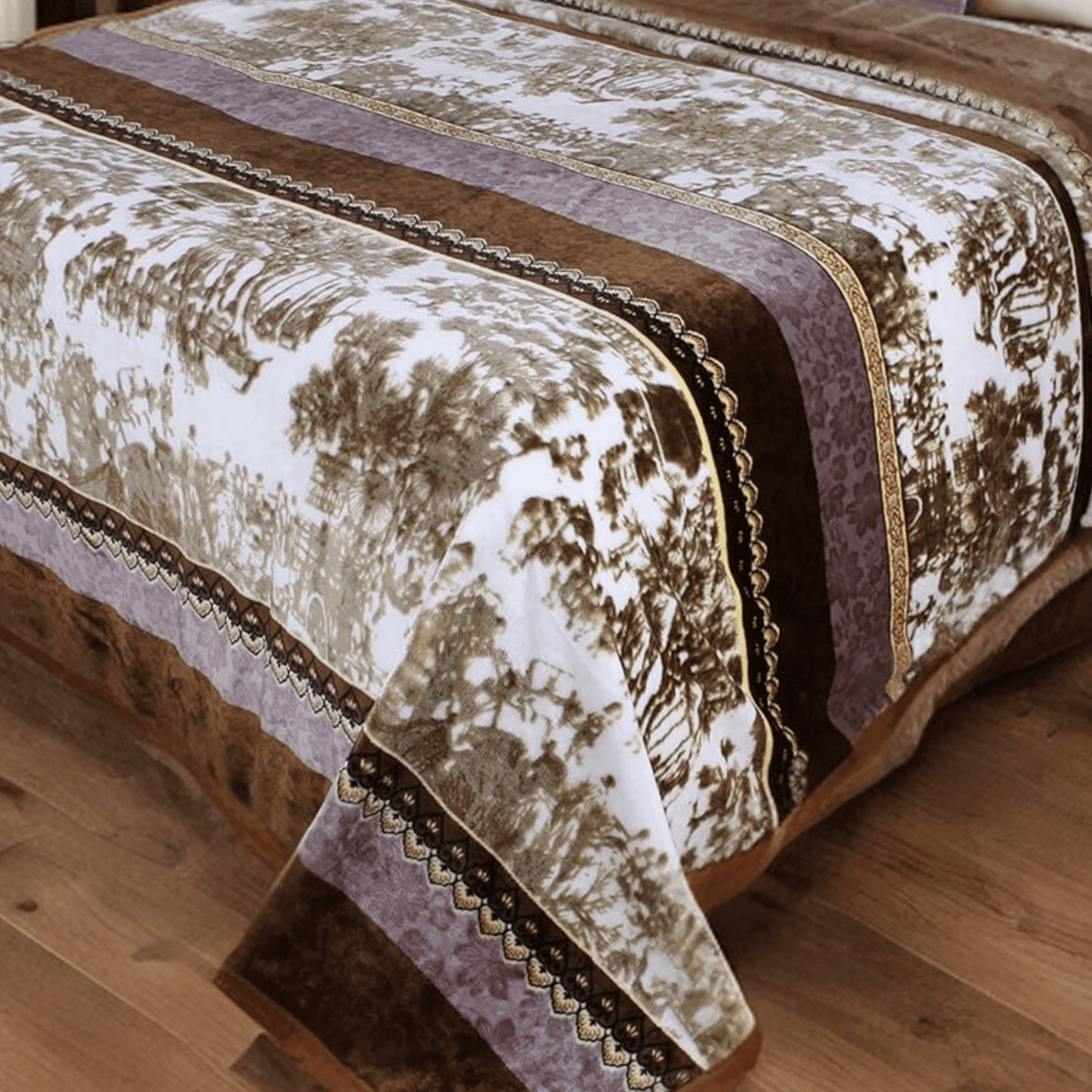 Elegant Twilight Lavender Brown Floral Flannel Mink Fleece Throw Blanket