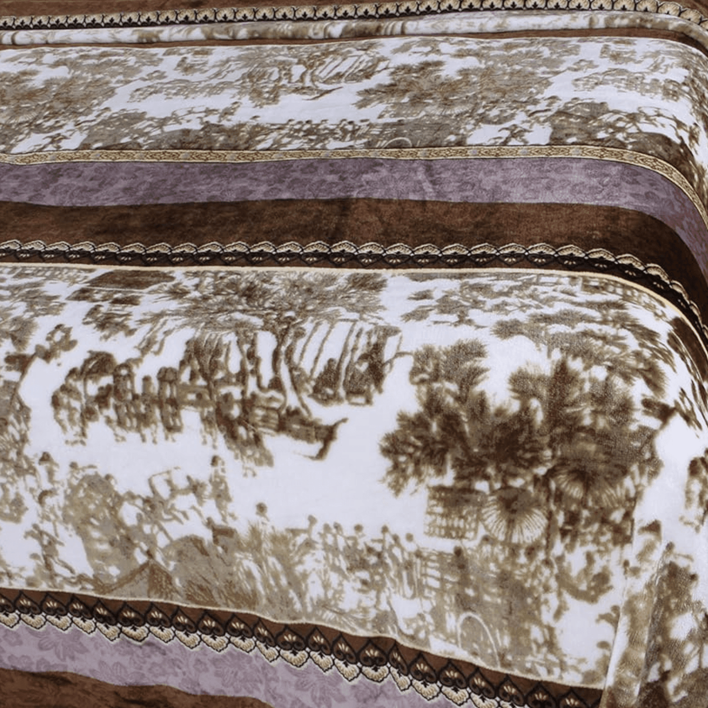 Elegant Twilight Lavender Brown Floral Flannel Mink Fleece Throw Blanket
