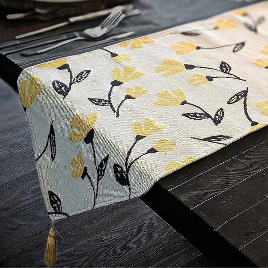 Yellow Fleur Floral Garden Woven Tapestry Dining Table Runner