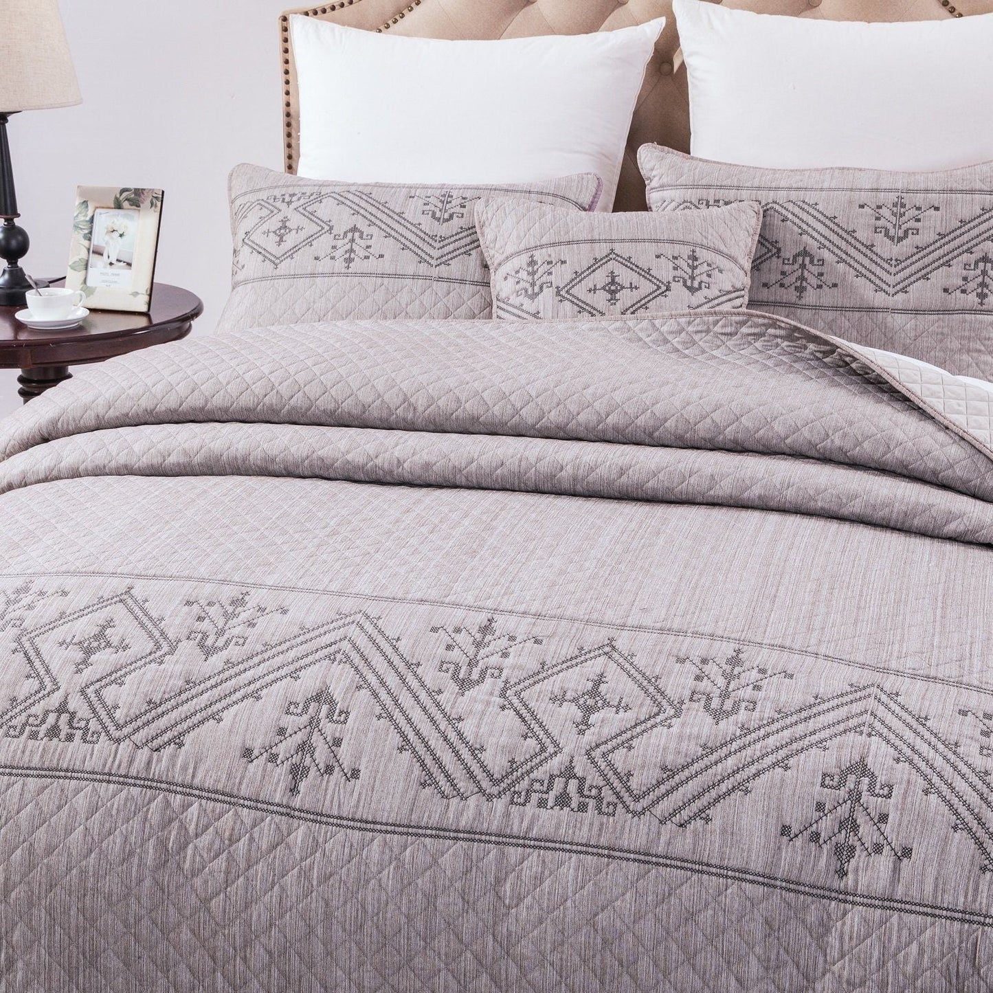 Whimsical Lavender Grey Cottage Soft Quilted Coverlet Bedspread Set