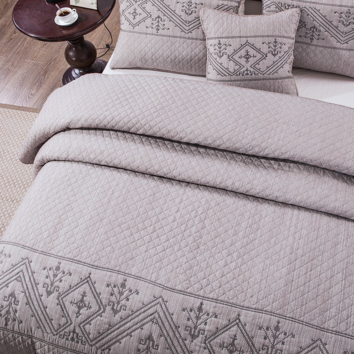 Whimsical Lavender Grey Cottage Soft Quilted Coverlet Bedspread Set