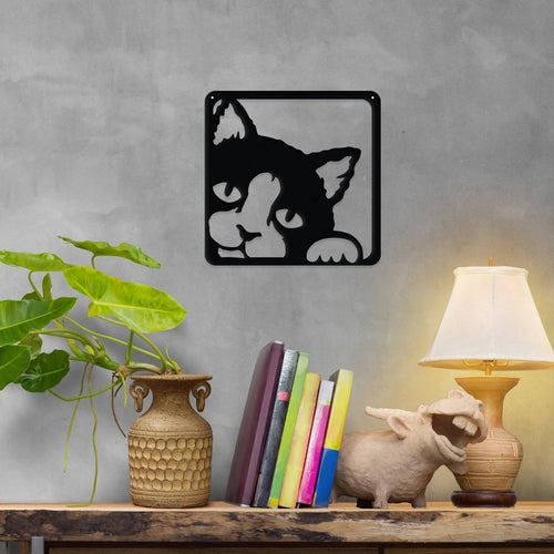 Peeking Kitty Metal Wall Art - Adorable Cat Lover Decor Gift