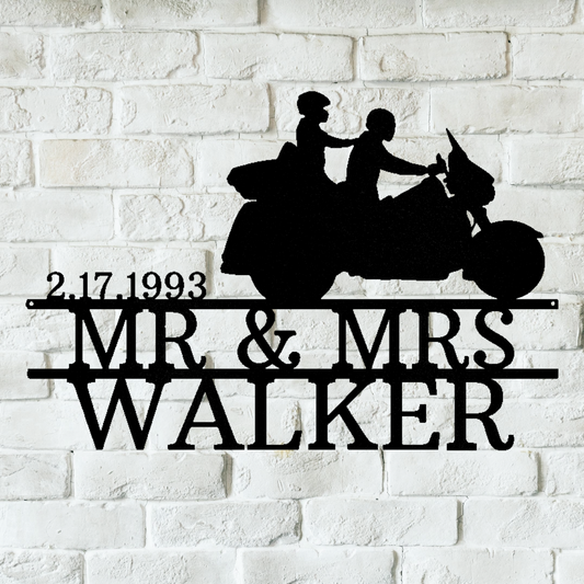 Custom Motorcycle Couple Metal Sign - Personalized Biker Love Wall Art