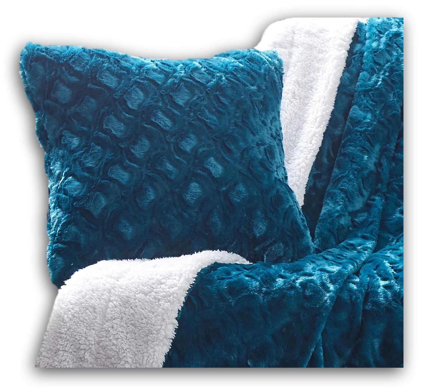 Jewel Tones Emerald Green Blue Luxury Faux Fur Throw Pillow Cover