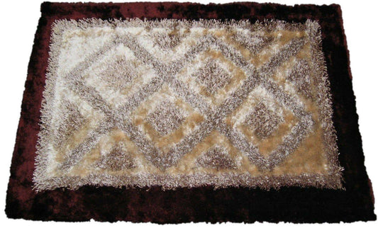 Shaggy Soft Viscose Champagne Brown Geometric Diamond Large Area Carpet Rug