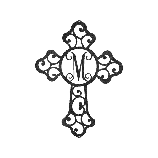 Custom Initial Cross Metal Sign - Personalized Religious Faith Monogram Wall Art