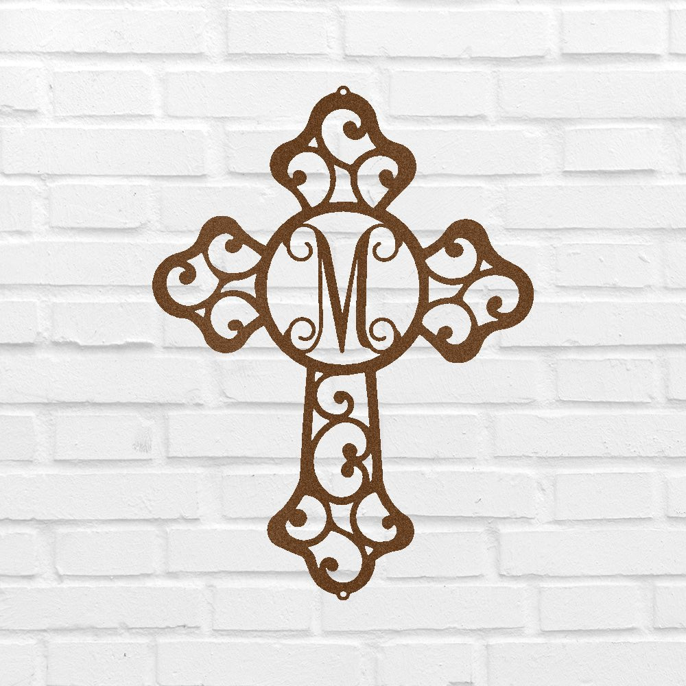Custom Initial Cross Metal Sign - Personalized Religious Faith Monogram Wall Art
