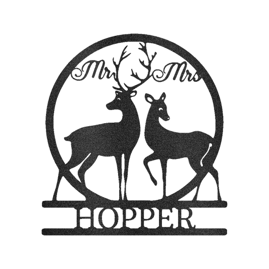 Mr and Mrs Deer Metal Sign - Personalized Wildlife Couple Wall Art