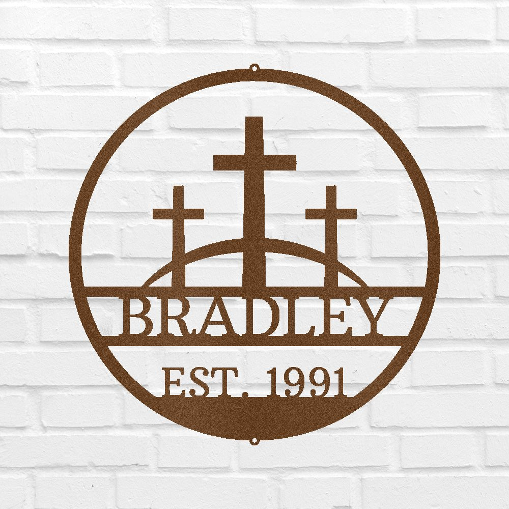 Three Crosses Jesus Memorial Metal Sign - Personalized In Loving Memory Wall Art