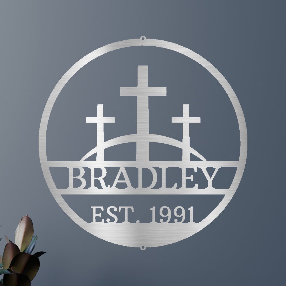 Three Crosses Jesus Memorial Metal Sign - Personalized In Loving Memory Wall Art