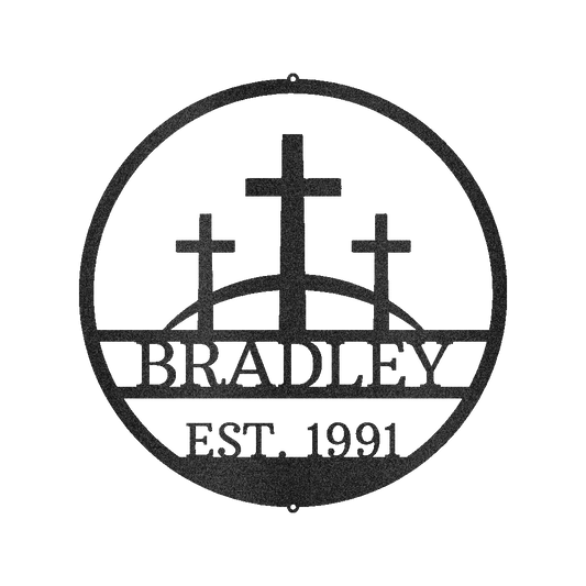 Three Crosses Jesus Memorial Metal Sign - Personalized In Loving Memory Wall Art