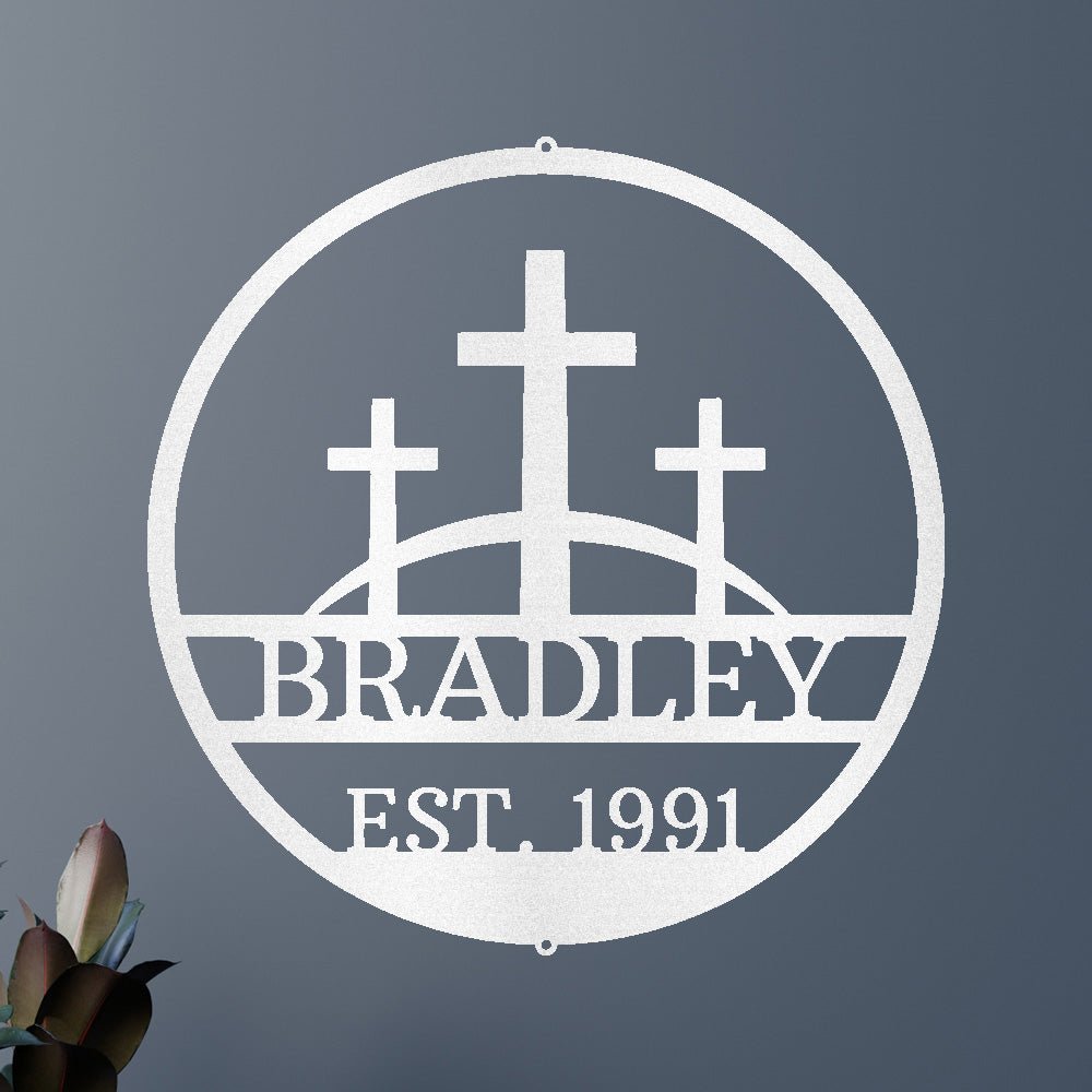 Three Crosses Jesus Memorial Metal Sign - Personalized In Loving Memory Wall Art