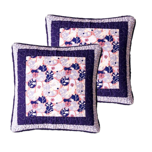 Peachy Blossoms Purple Floral Patchwork Pillow Covers Set of 2