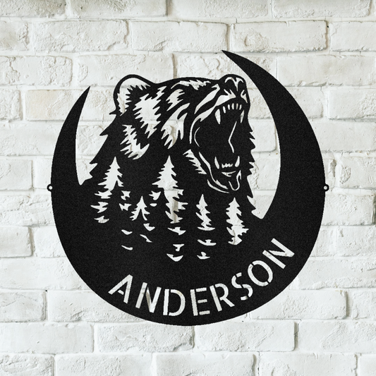 Custom Roaring Bear Metal Sign - Personalized Fierce Wildlife Wall Art Gift