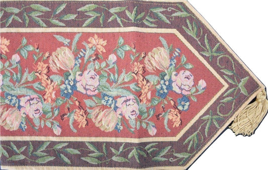 Romantic Floral Field of Roses Burgundy Red Tapestry Table Runner